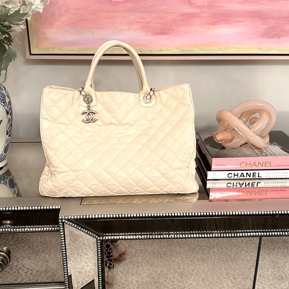 Chanel tote large 11”x15” in light cream color.  Final Sale, once authenticated!